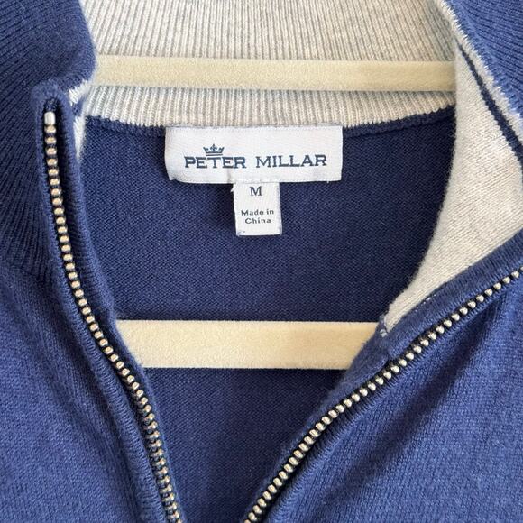 Peter Millar Sweater Mens M Blue Pima Cashmere Silk Blend Golf 1/4 Zip Pullover - Picture 7 of 8